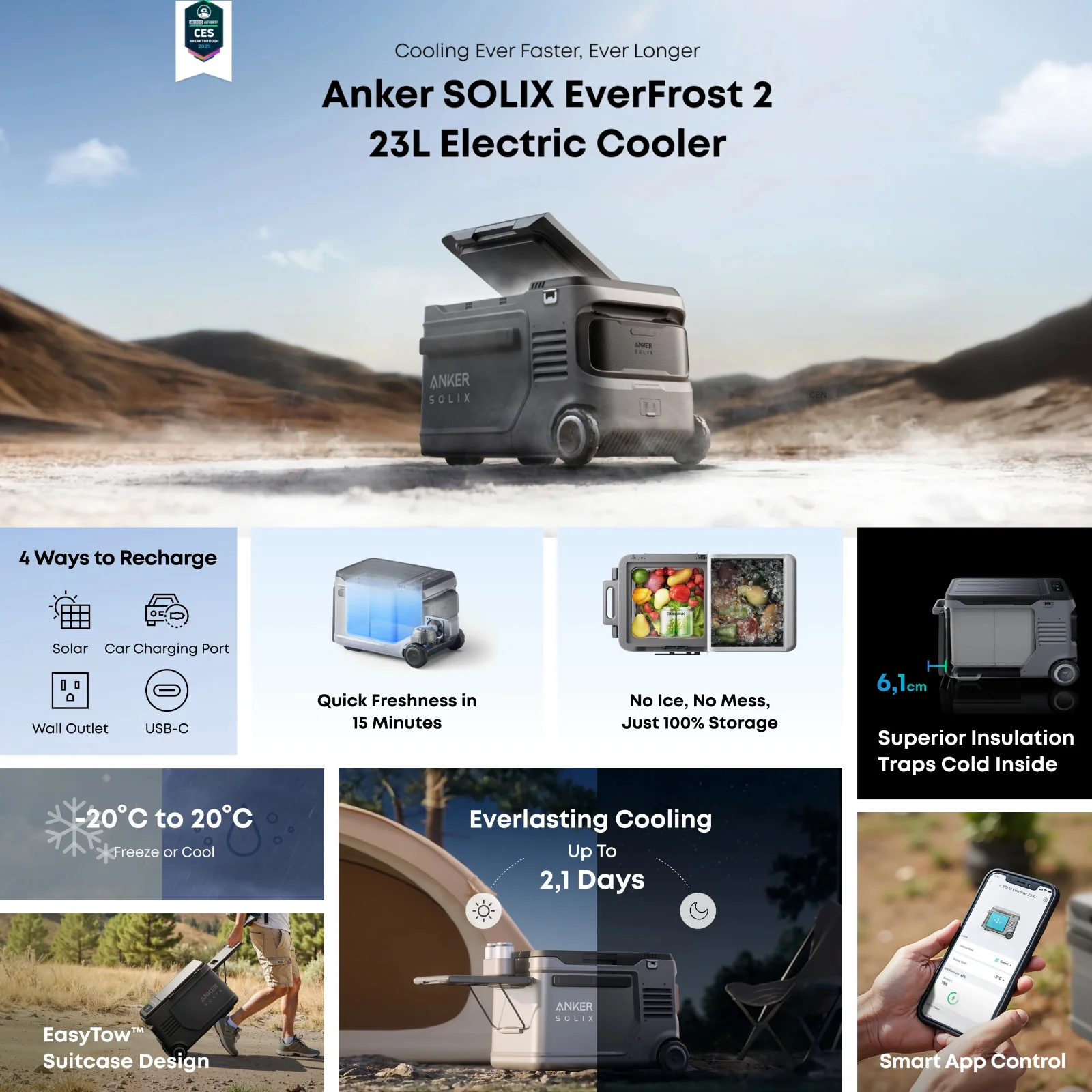 Anker SOLIX EverFrost 2 23L Electric Powered Cooler Portable Refrigerator 288Wh - Image 7