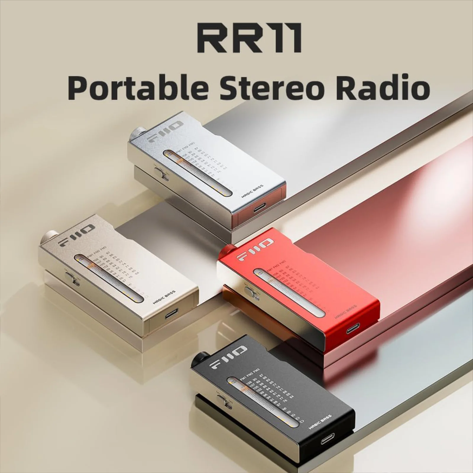 FiiO R11 Portable FM Radio Stereo Receiver Aluminium Body with Earbuds Silver - Image 3