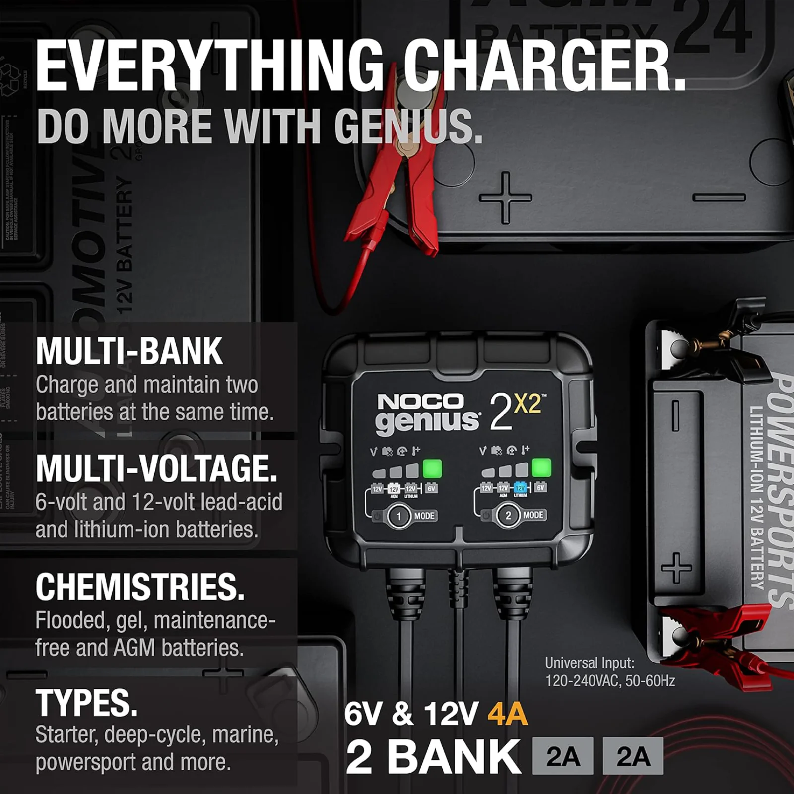 NOCO Genius2X2 6V/12V 4A 2-Bank Battery Trickle Charger Maintainer Desulfator - Image 4