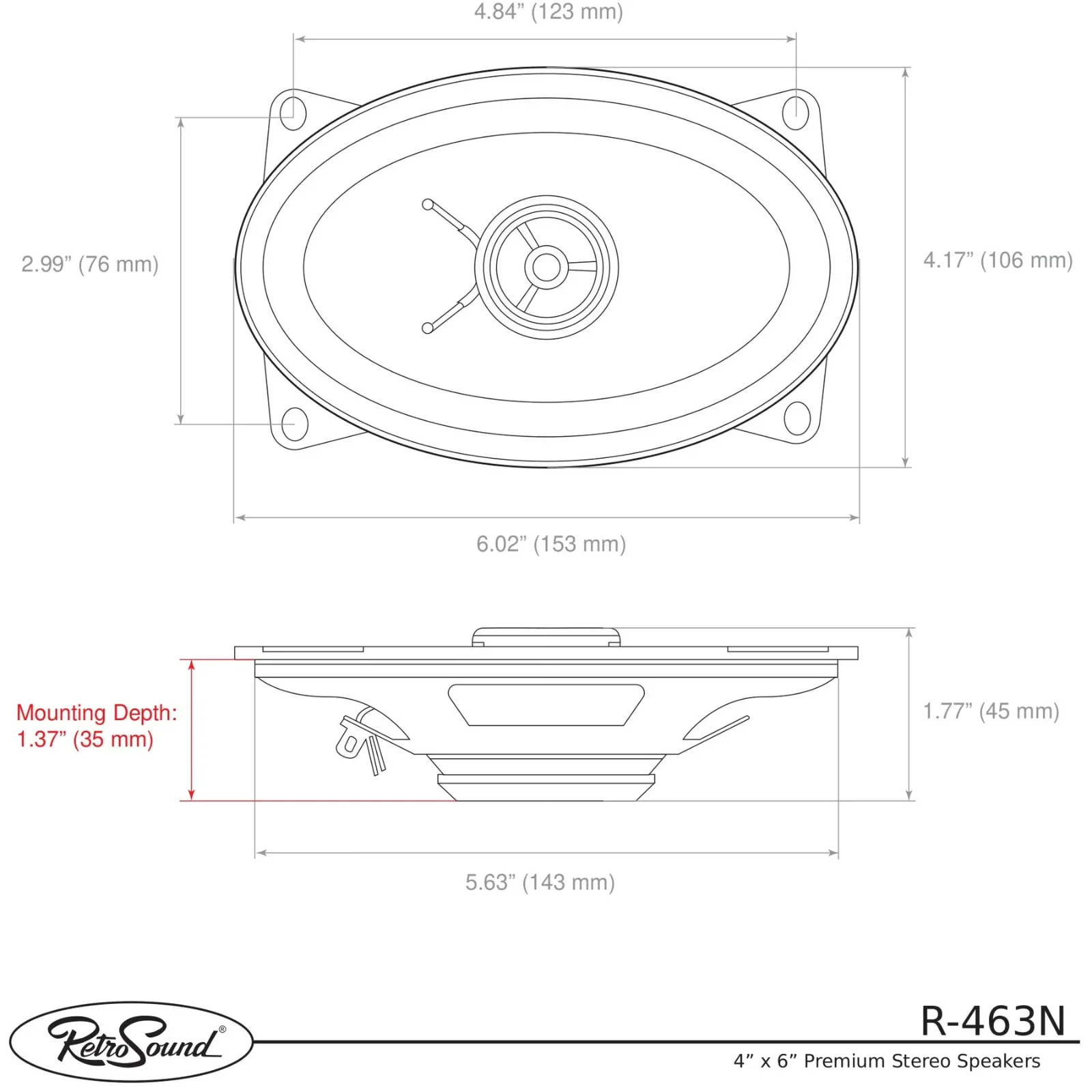 RetroSound Premium Stereo Speakers 4x6 Inch with Grills Sold as a Pair 25w RMS - Image 9