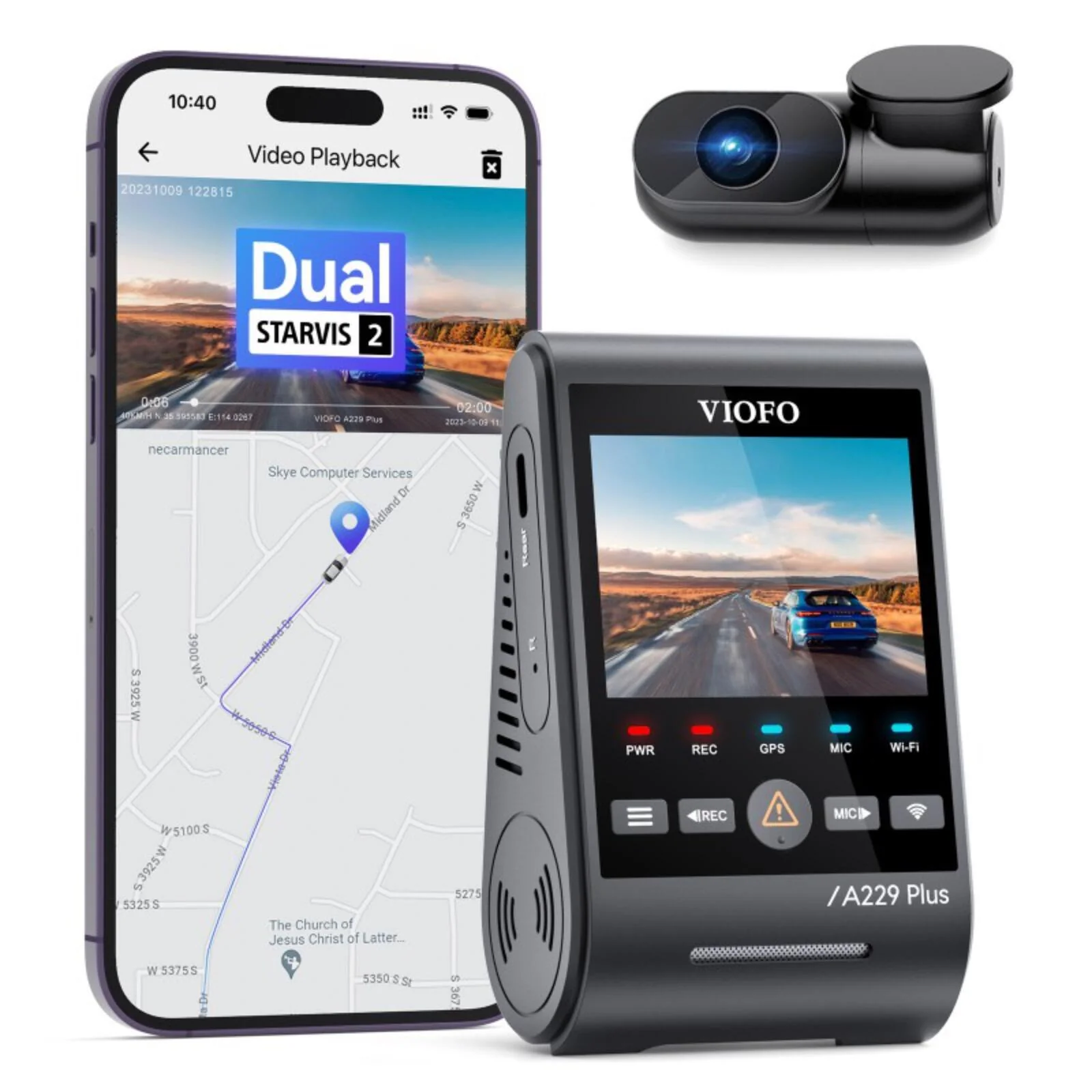 Viofo A229 Plus 2CH Dash Cam 2K Front & Rear Starvis 2 GPS WIFI HDR Dual Camera - Image 3
