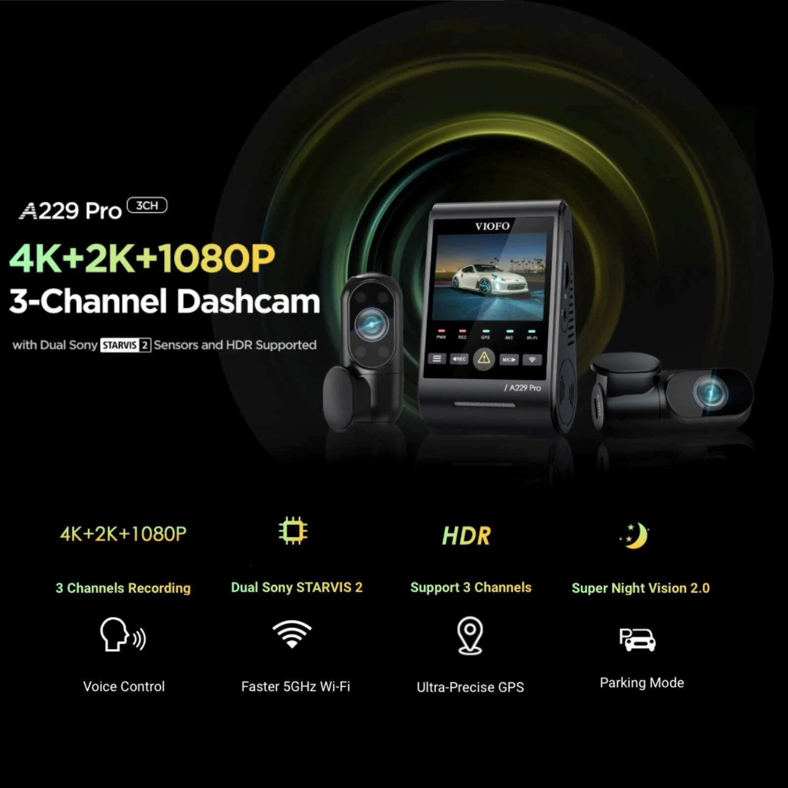 Viofo A229 Pro 3CH Dash Cam 4K Front 2K Rear Starvis 2 GPS WIFI HDR Taxi Camera - Image 6