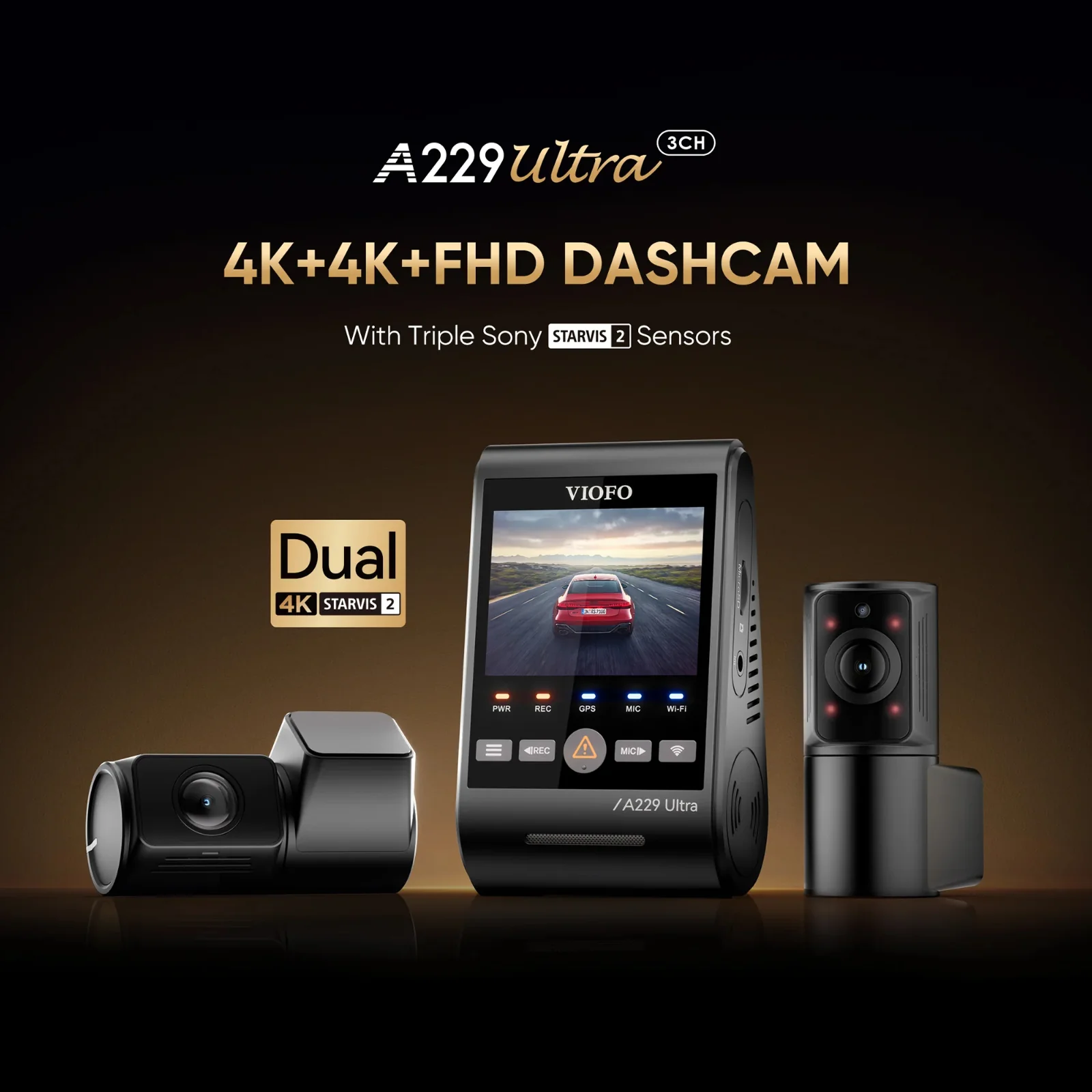 Viofo A229 Ultra 3CH Dash Cam GPS WIFI 4K Front 4K Rear HD Cabin Fisheye Camera - Image 5