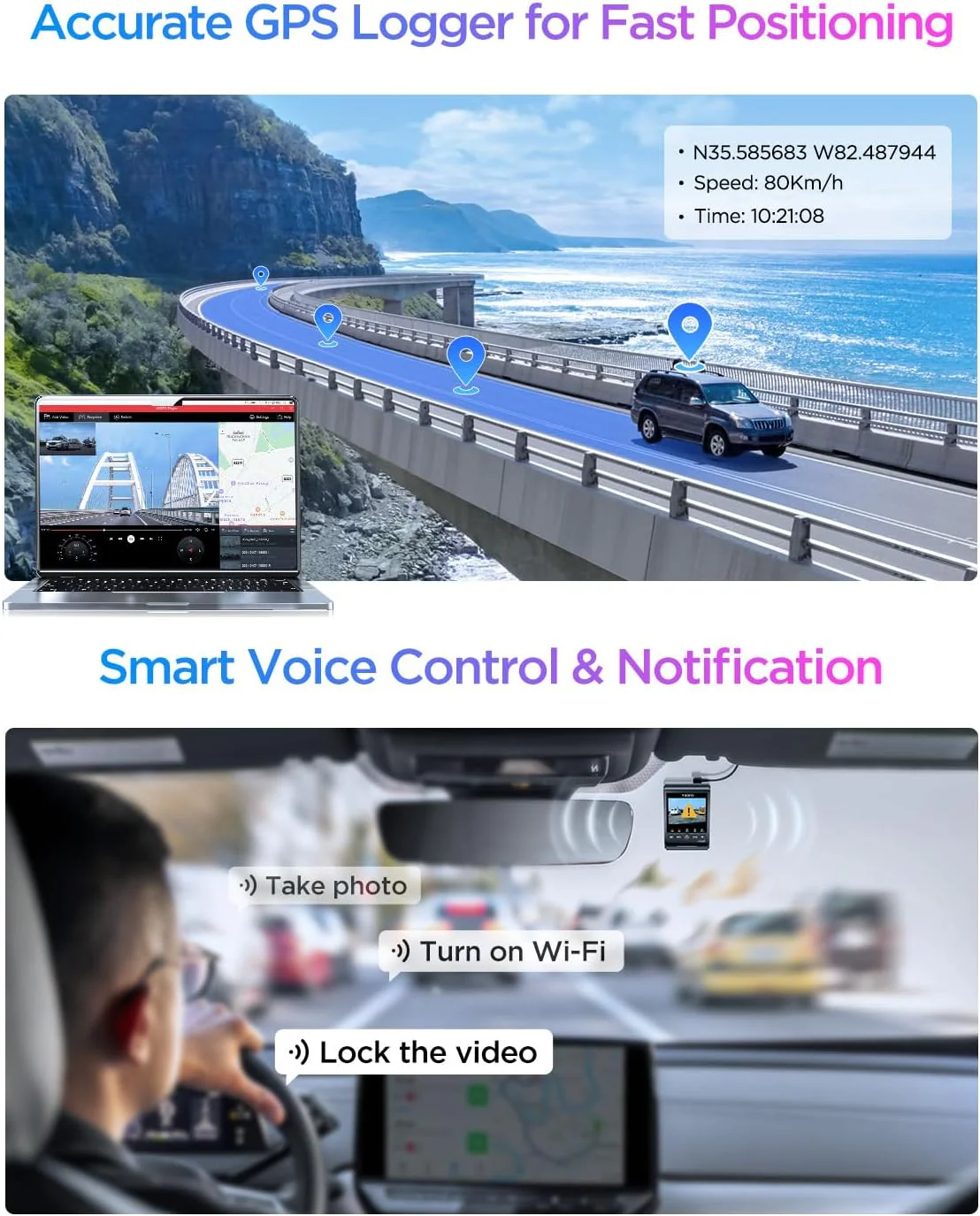 Viofo A329T 3CH Dash Cam 4K Front 2K Rear 2K Telephoto Starvis 2 GPS WIFI Camera - Image 11