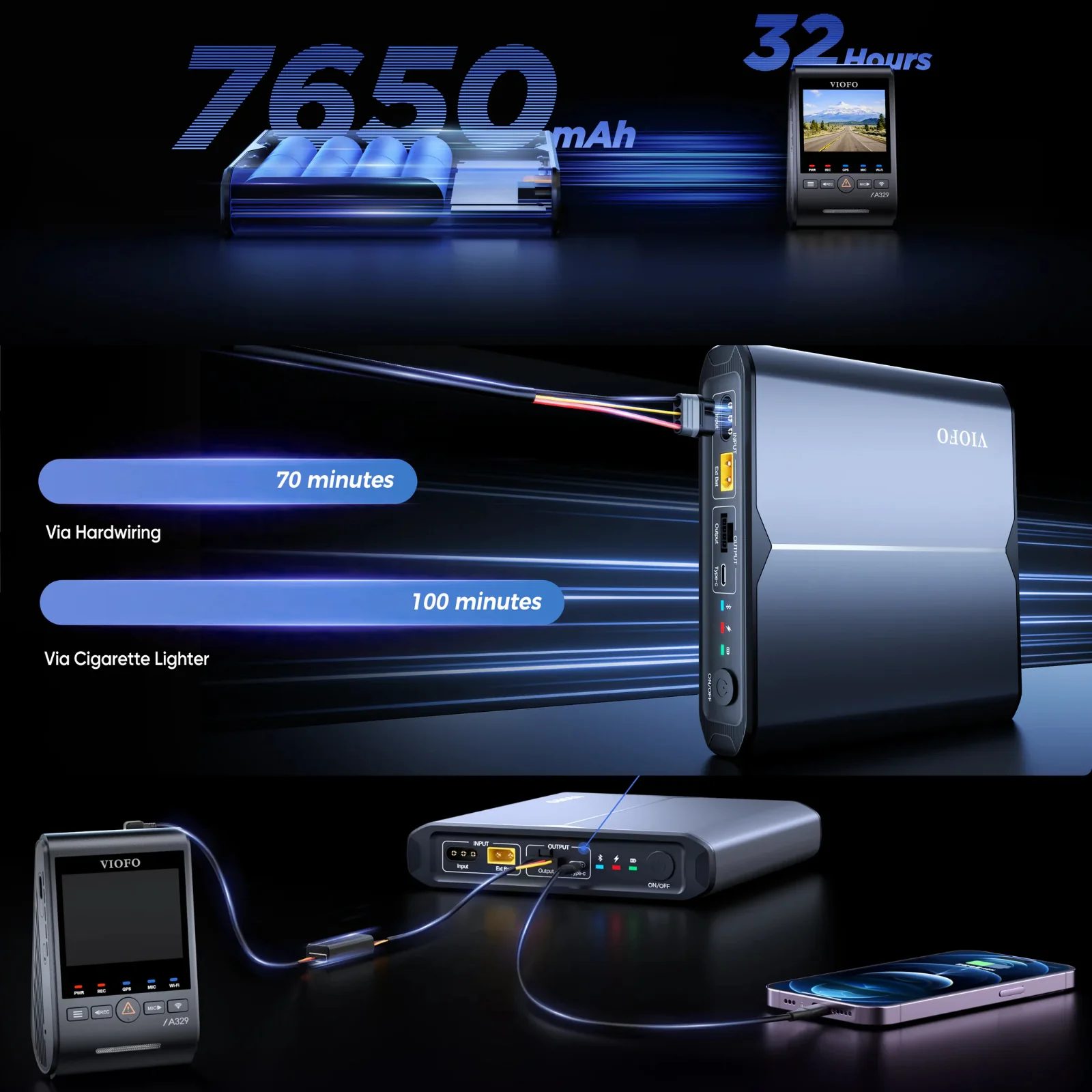 Viofo BP100 & 2xEP100 Dash Cam Battery Pack for Parking Mode Protection 22950mAh - Image 15
